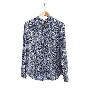 Juicy Couture Blouse Blue Black Leopard Women's M Button Up Long Sleeve Top